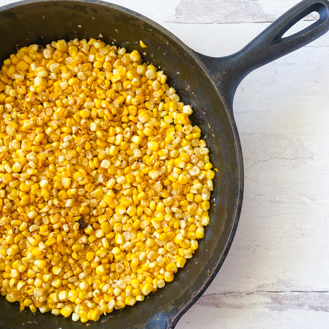 roasted corn in cast iron skillet