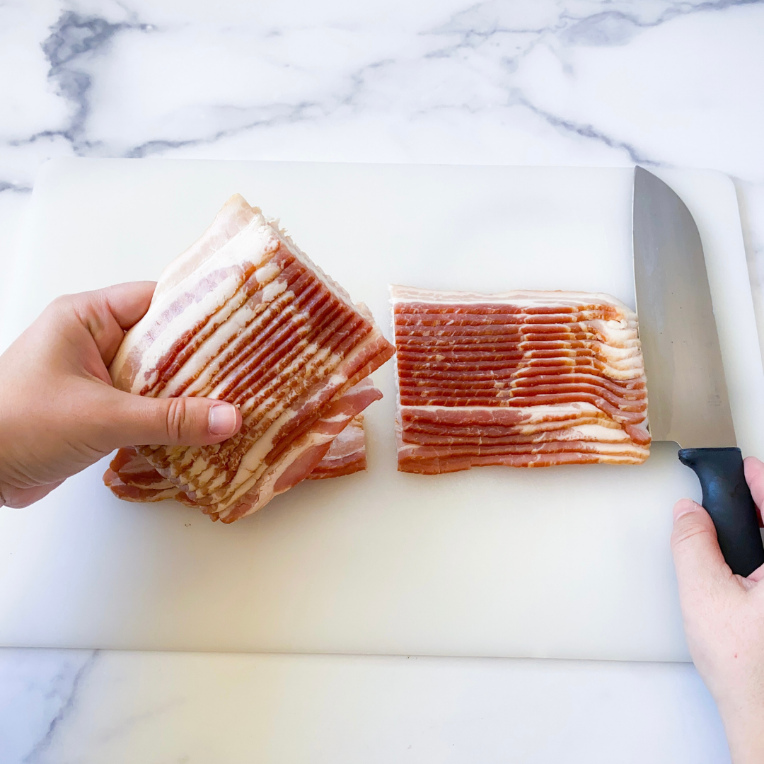 how to cut bacon for bacon wrapped water chestnuts